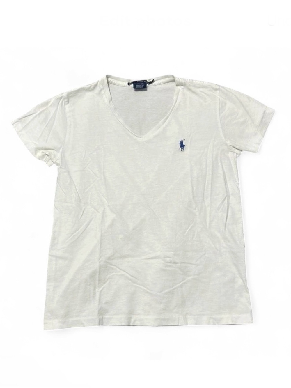 Vtg Ralph Lauren Women's White V-Neck Embroidered Pony T-Shirt Size M